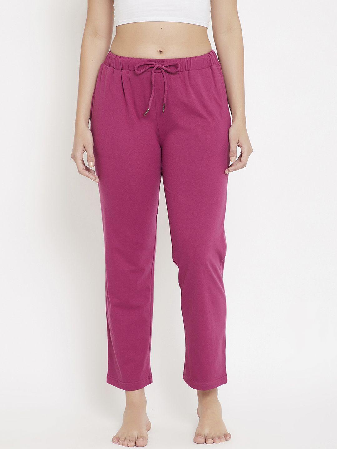 hypernation women pink solid cotton lounge pants
