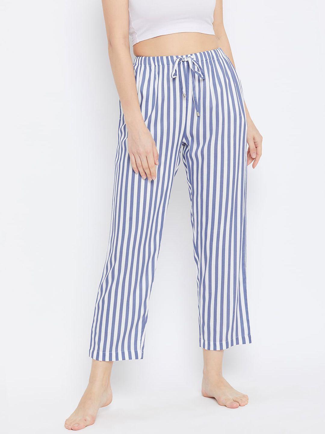 hypernation women white & blue striped lounge pants