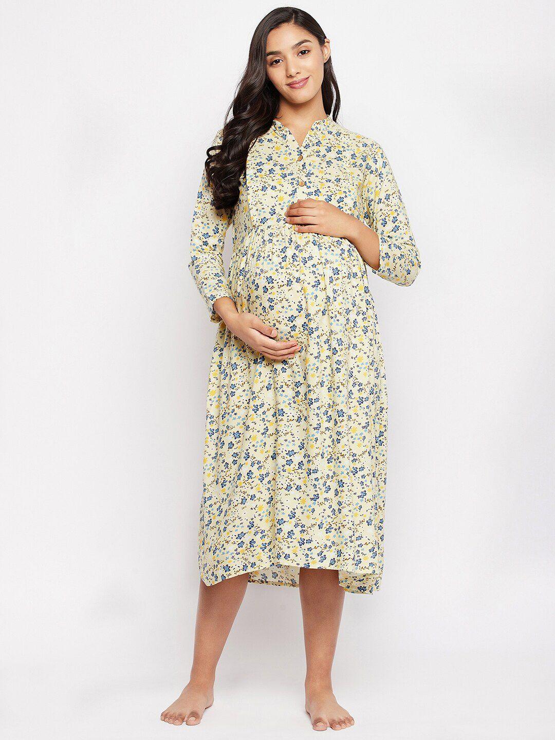 hypernation womens yellow printed maternity nightdress