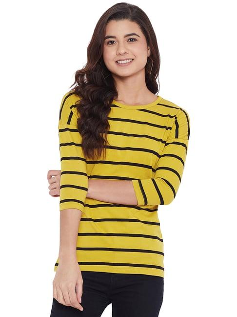 hypernation yellow & black cotton striped t-shirt