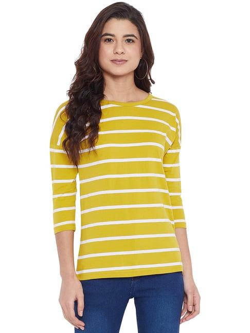 hypernation yellow & white cotton striped t-shirt