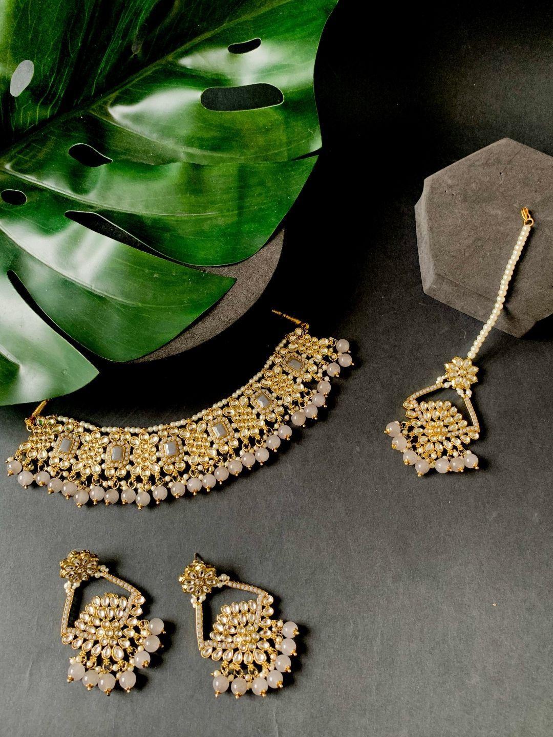i jewels gold plated kundan & pearls studded jewellary set