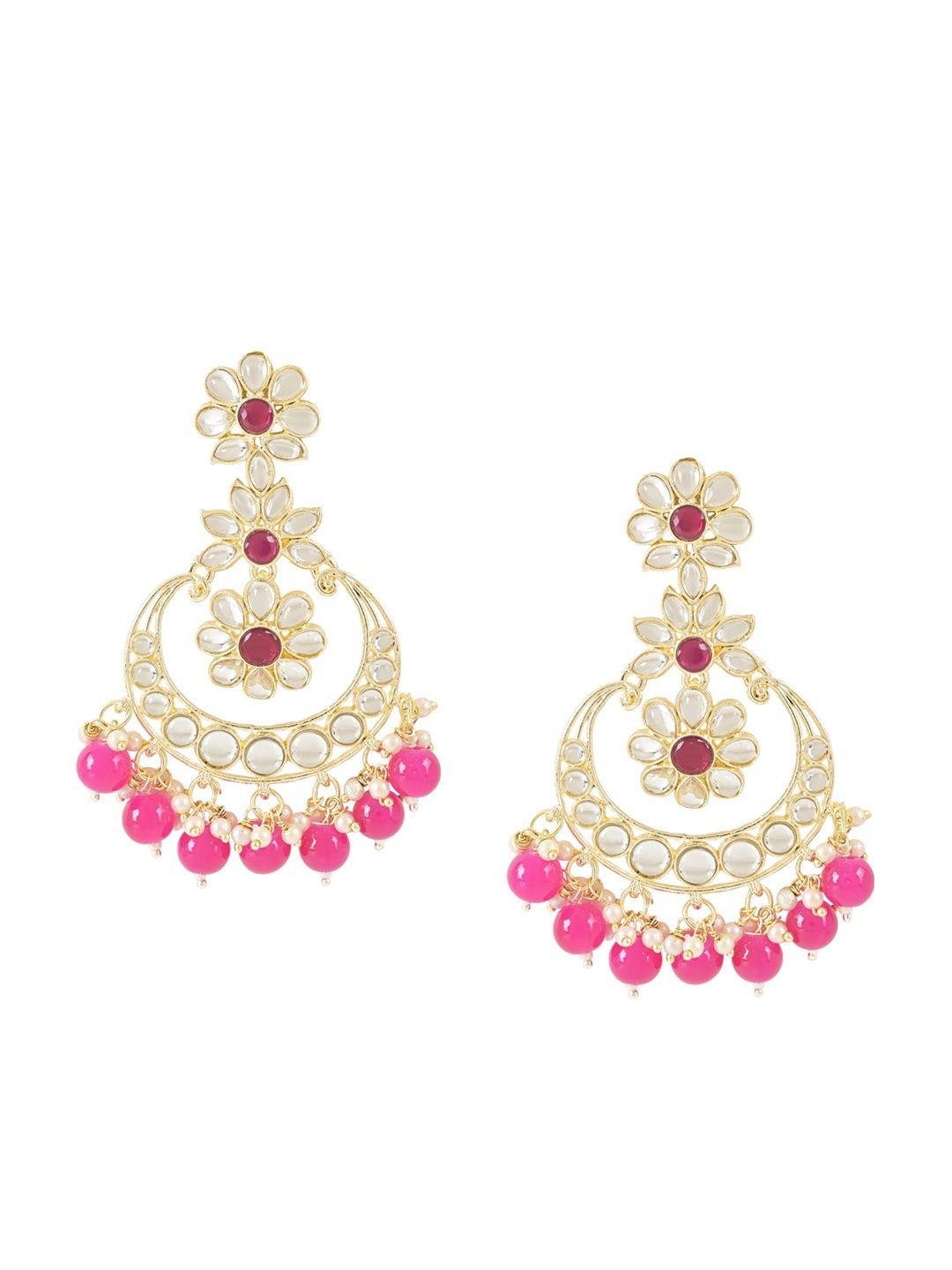 i jewels gold-plated contemporary stone studded & pearl chandbali earrings