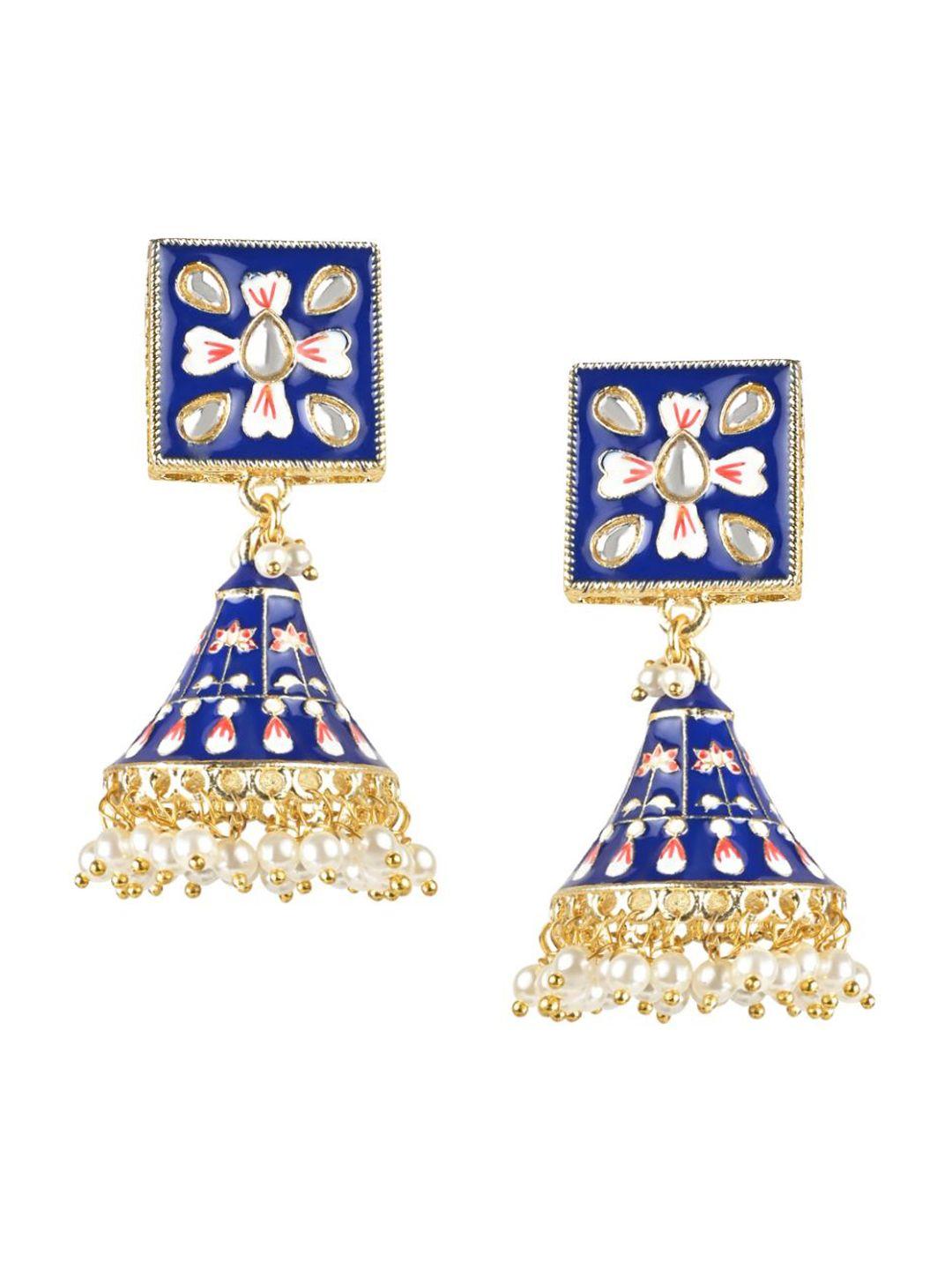 i jewels gold-plated kundan studded dome-shaped jhumkas earrings