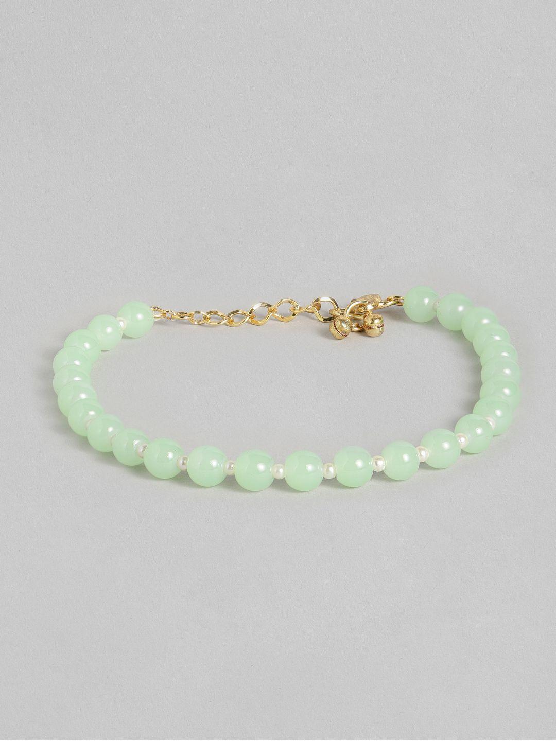 i jewels gold-plated sea green beaded anklets
