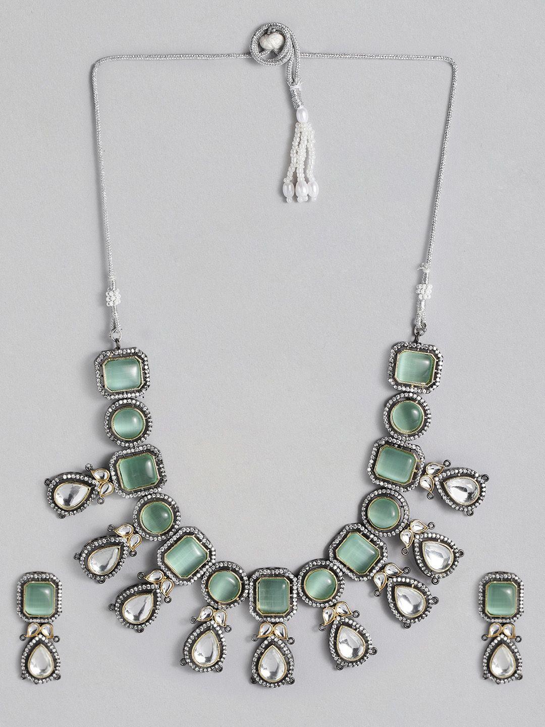 i jewels sea green silver plated quartz stone beaded jewellery set