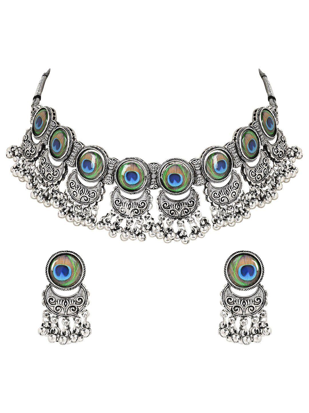 i jewels silver-plated stone-studded choker necklace and earrings