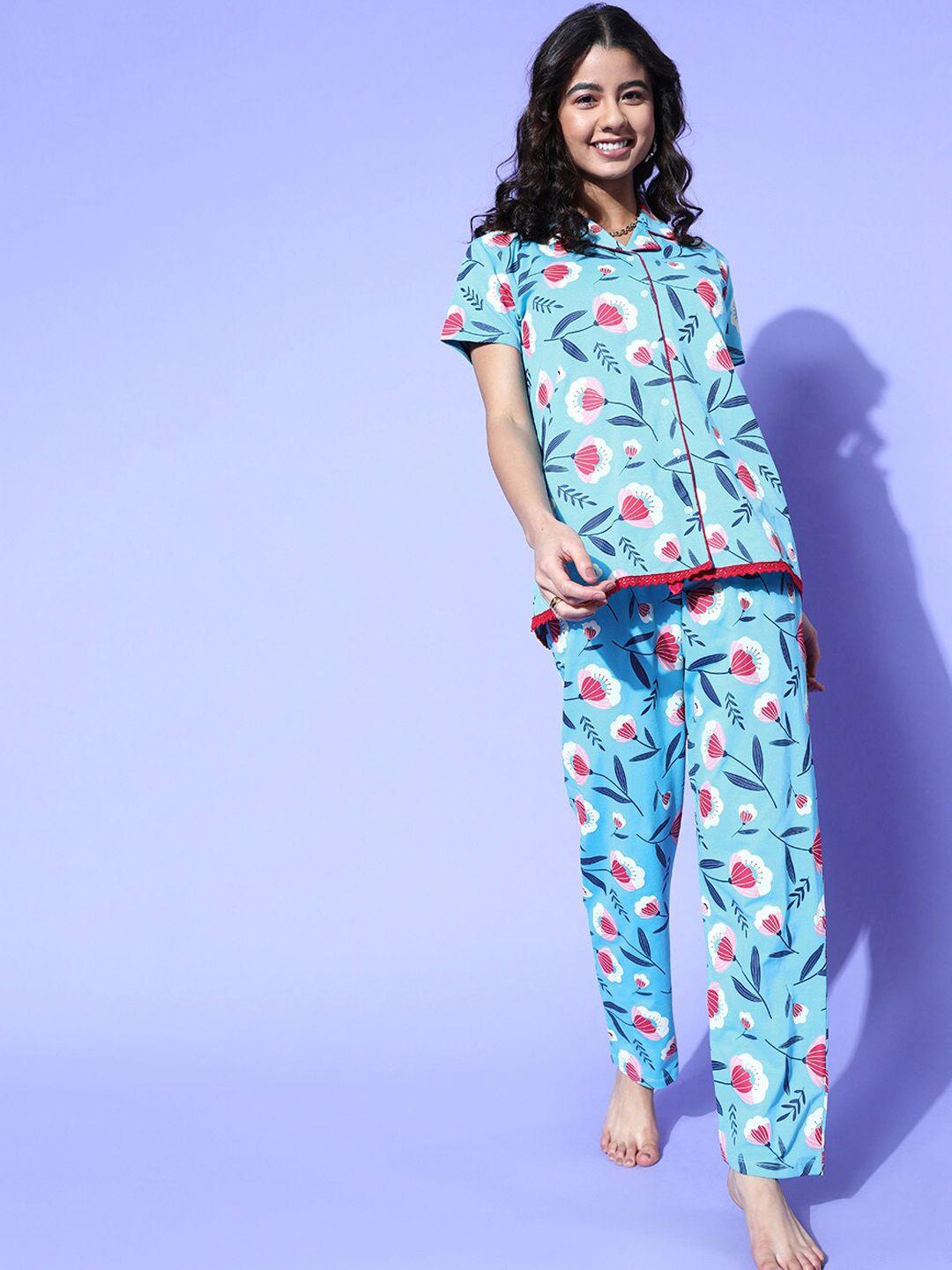 i like me floral printed pure cotton night suit