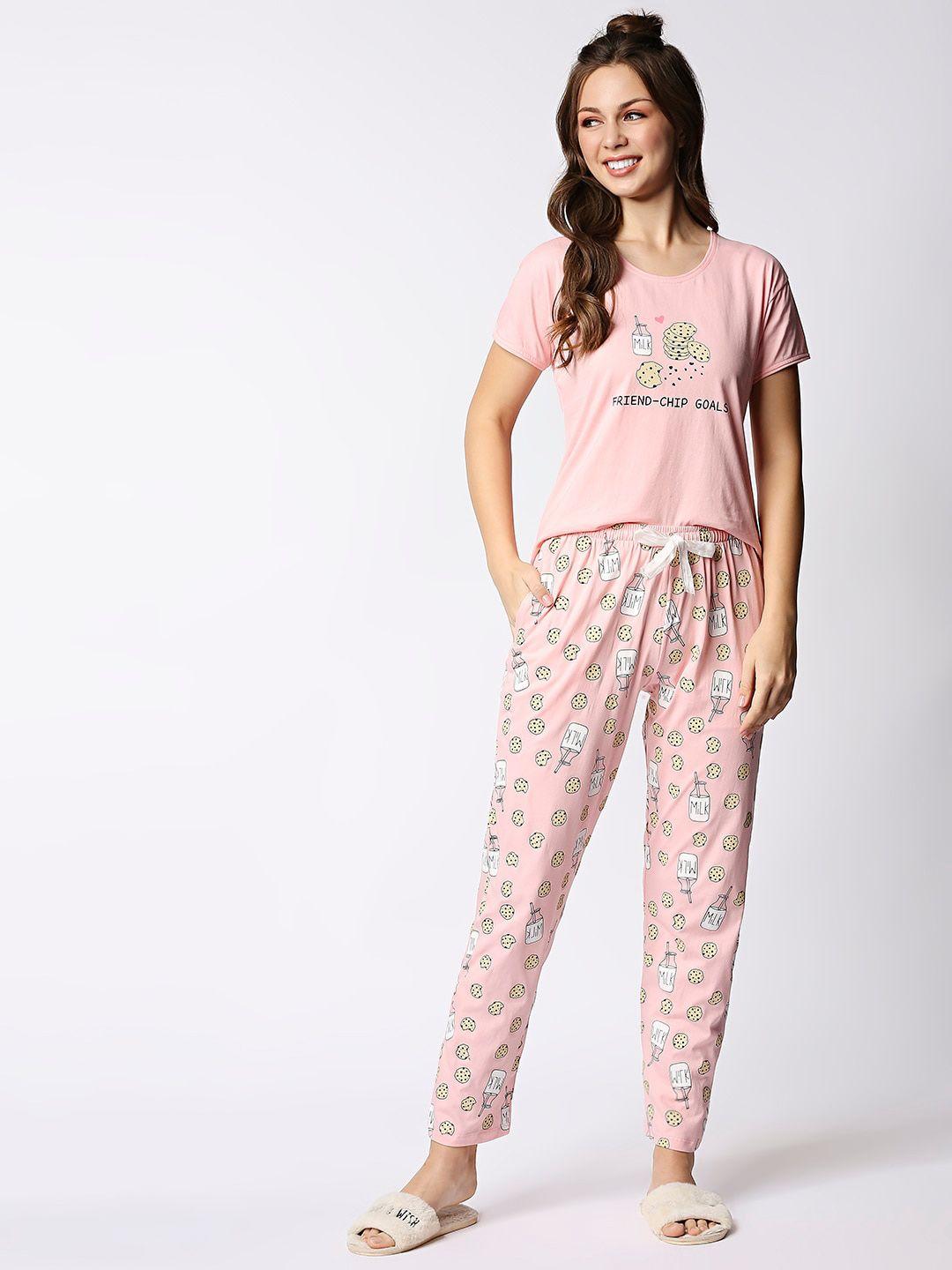 i-like-me-women-peach-coloured-&-green-printed-pure-cotton-night-suit