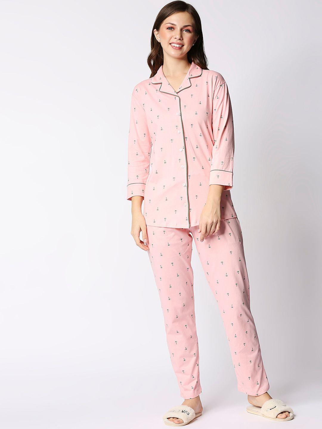 i like me women peach-coloured printed pure cotton night suit