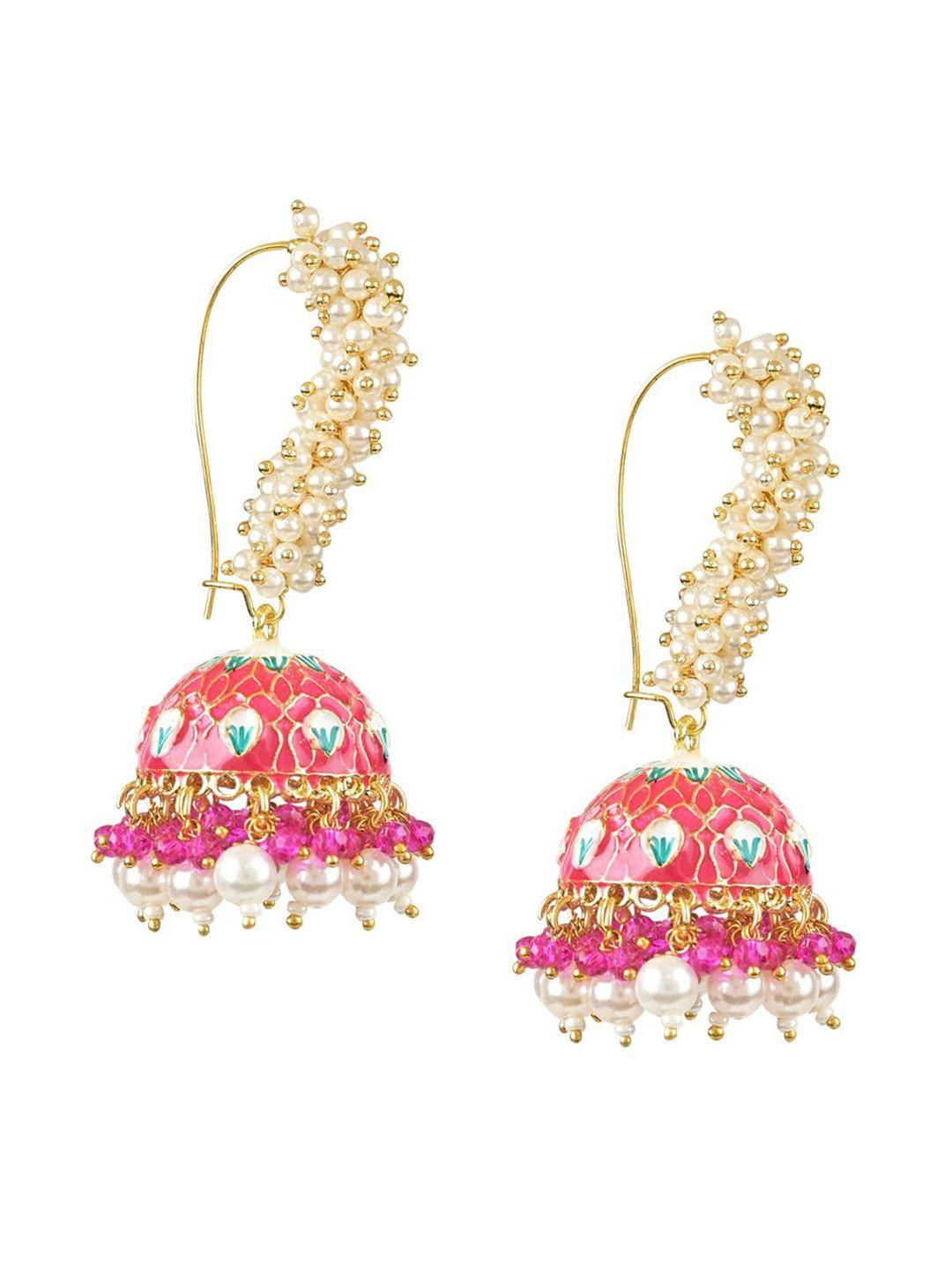 i jewels gold-plated dome shaped kundan studded jhumkas earrings