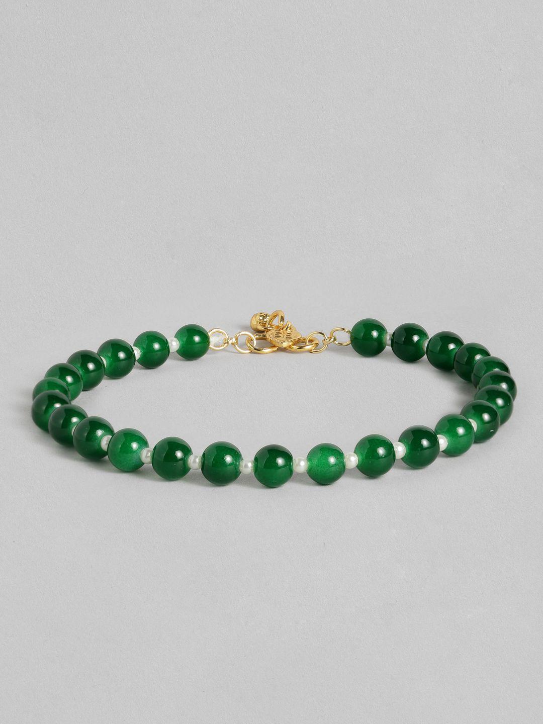 i jewels gold-plated green beaded anklets