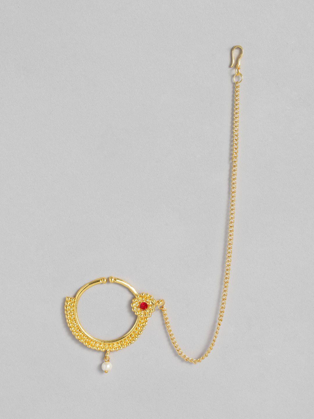 i jewels gold plated handcrafted kundan-studded chained nose ring