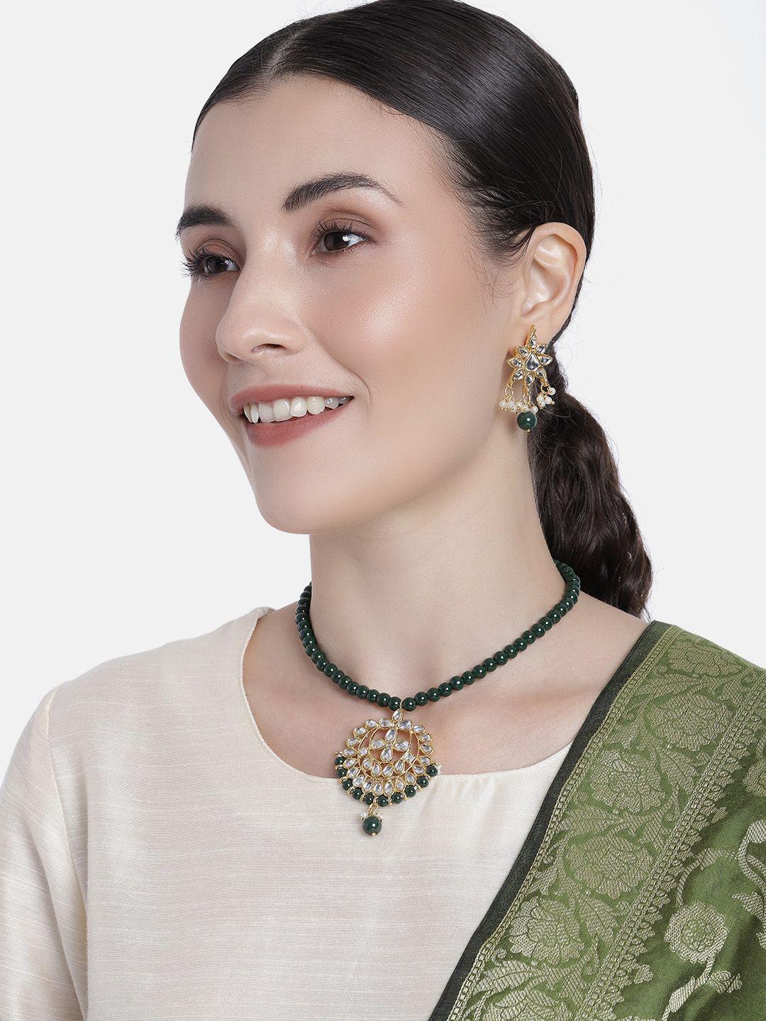 i jewels gold plated kundan & pearl studded & beaded mala necklace jewellery set