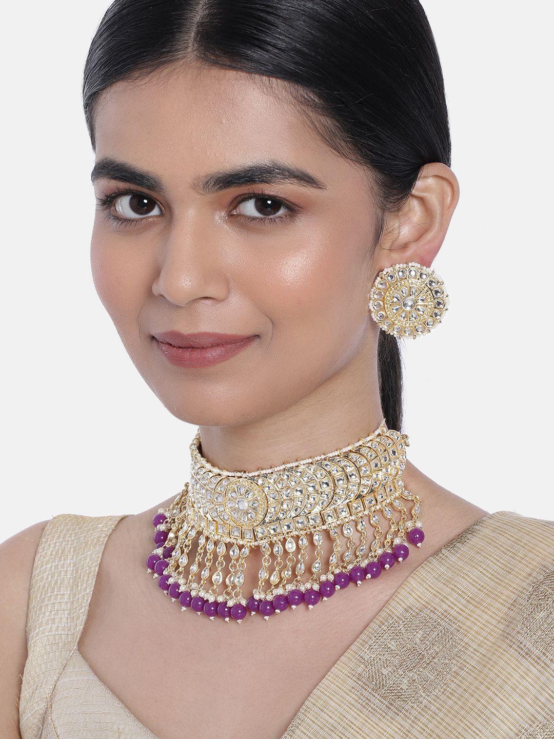 i jewels gold plated kundan & pearls studded choker jewellery set