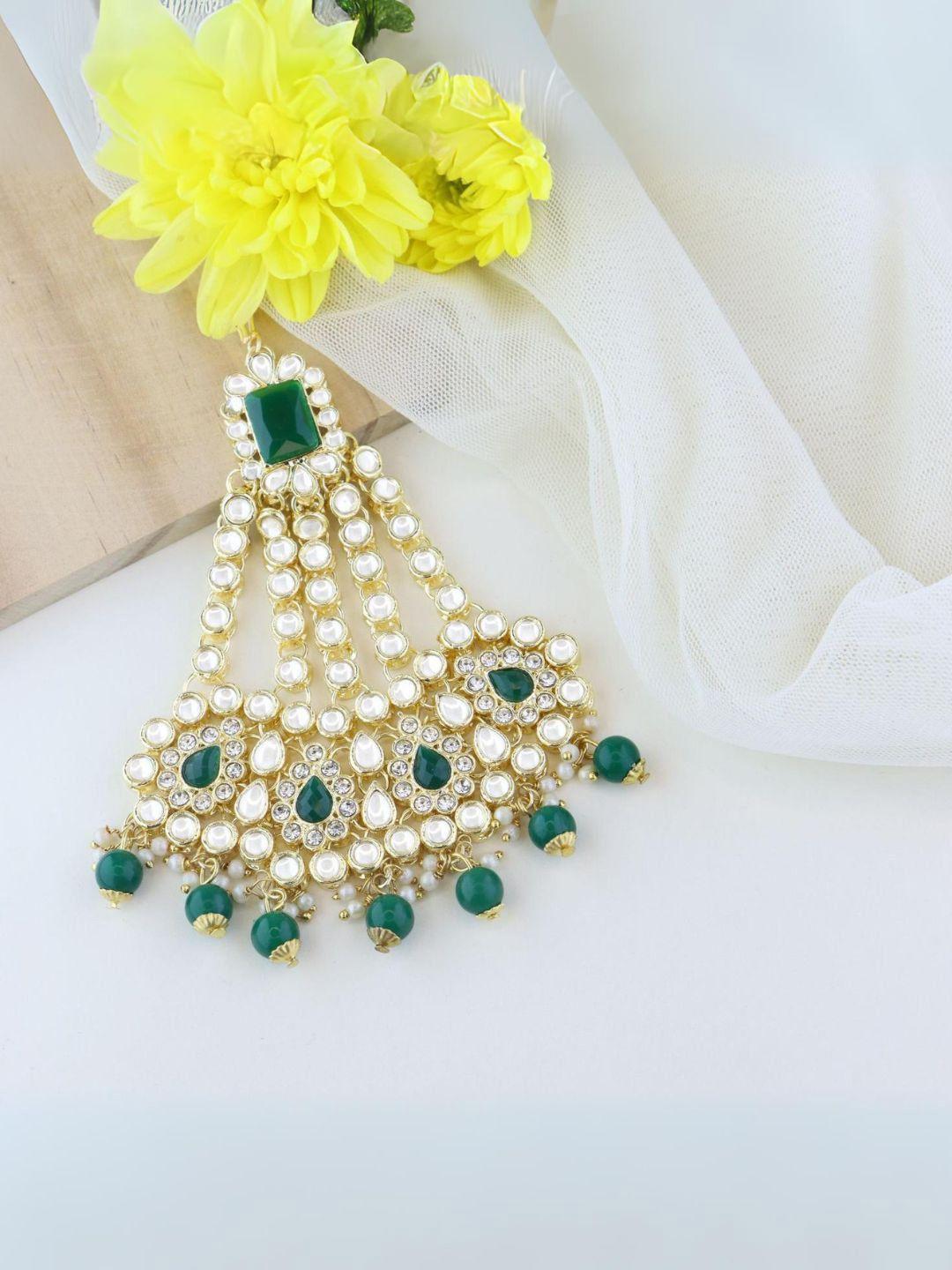 i jewels gold-plated kundan-studded & pearl beaded jhumar passa