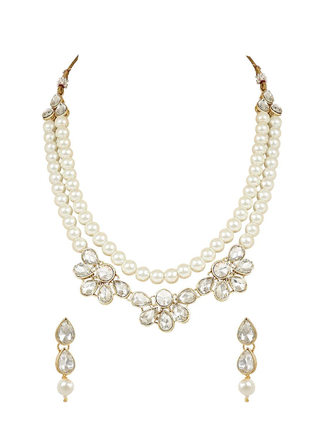 i jewels gold-plated kundan studded & pearls beaded multi layered jewellery set