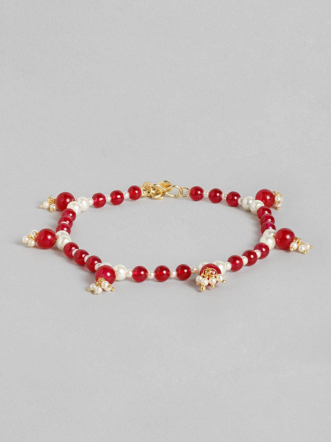 i jewels gold-plated maroon beaded anklets