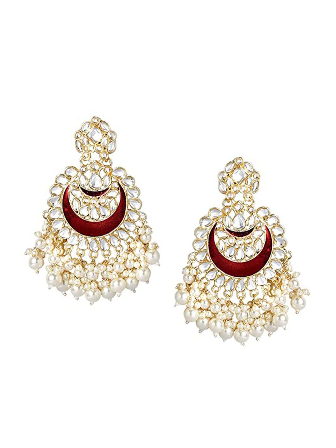 i jewels gold plated maroon contemporary chandbali earrings