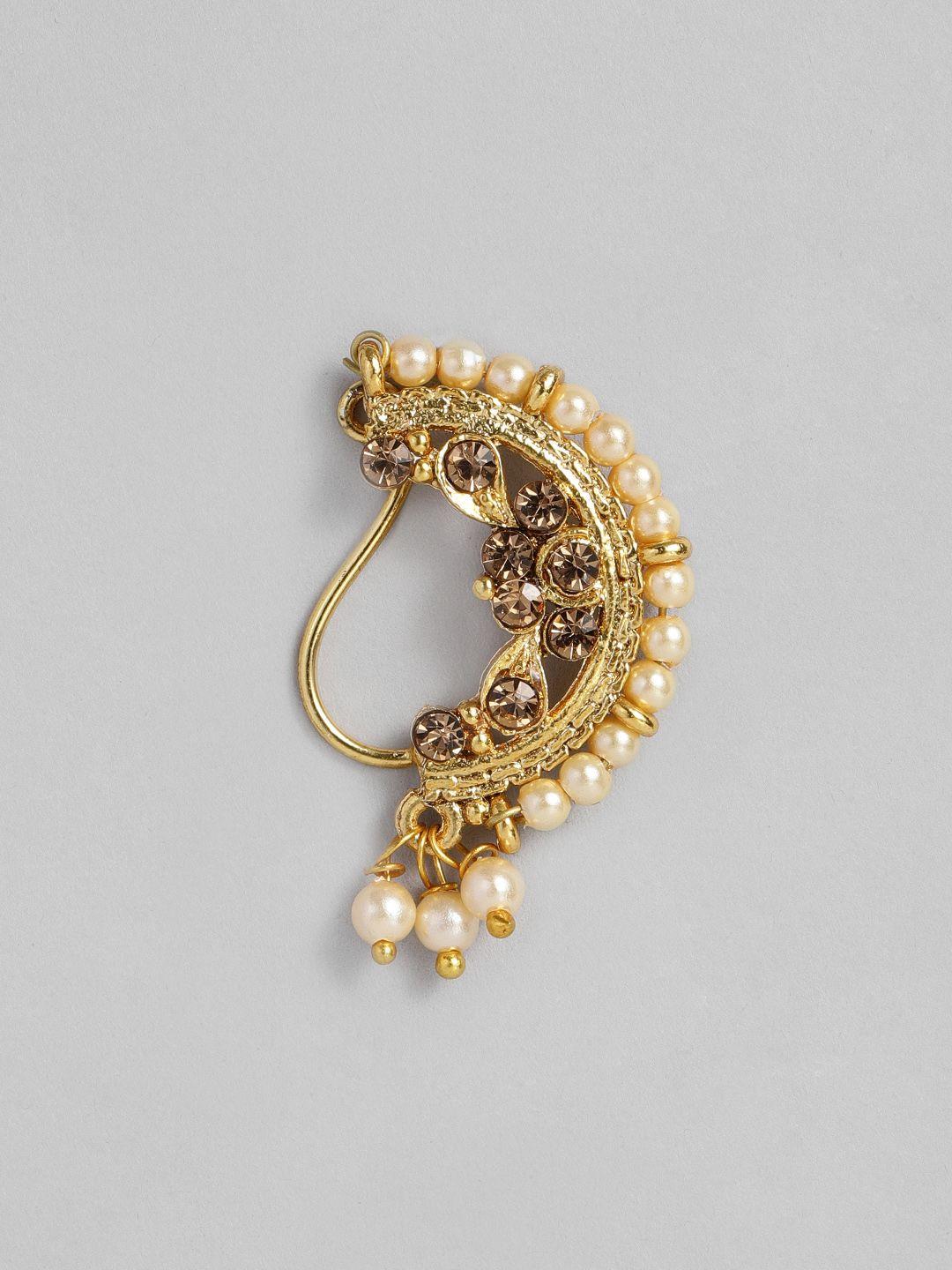 i jewels gold-plated pearl studded & beaded maharashtrian nosepin