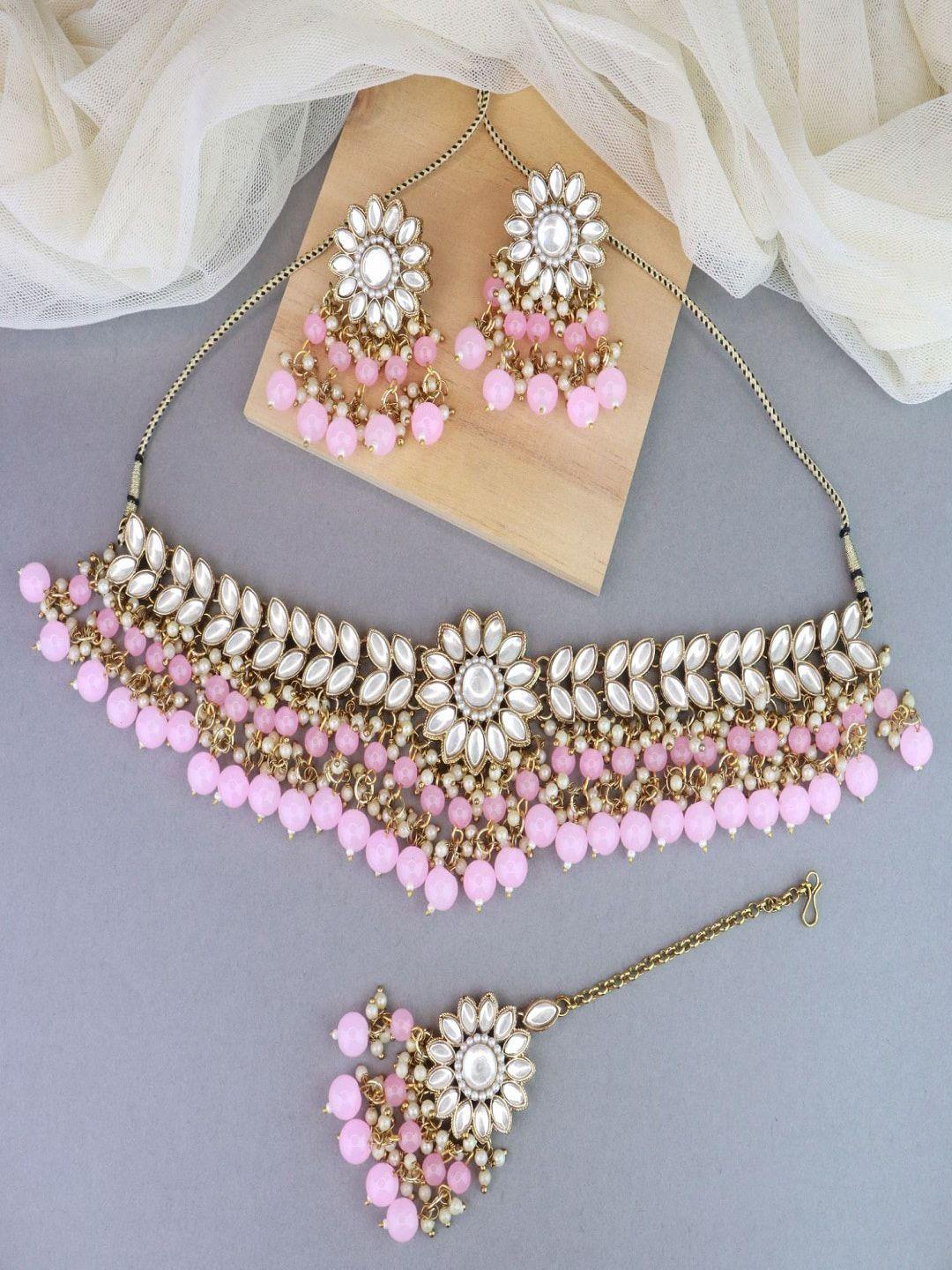 i jewels gold-plated stone studded & beaded jewellery set