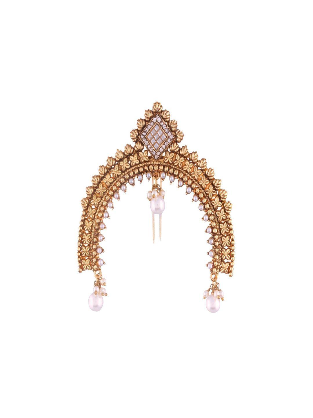 i jewels gold-plated stone studded & beaded juda pin
