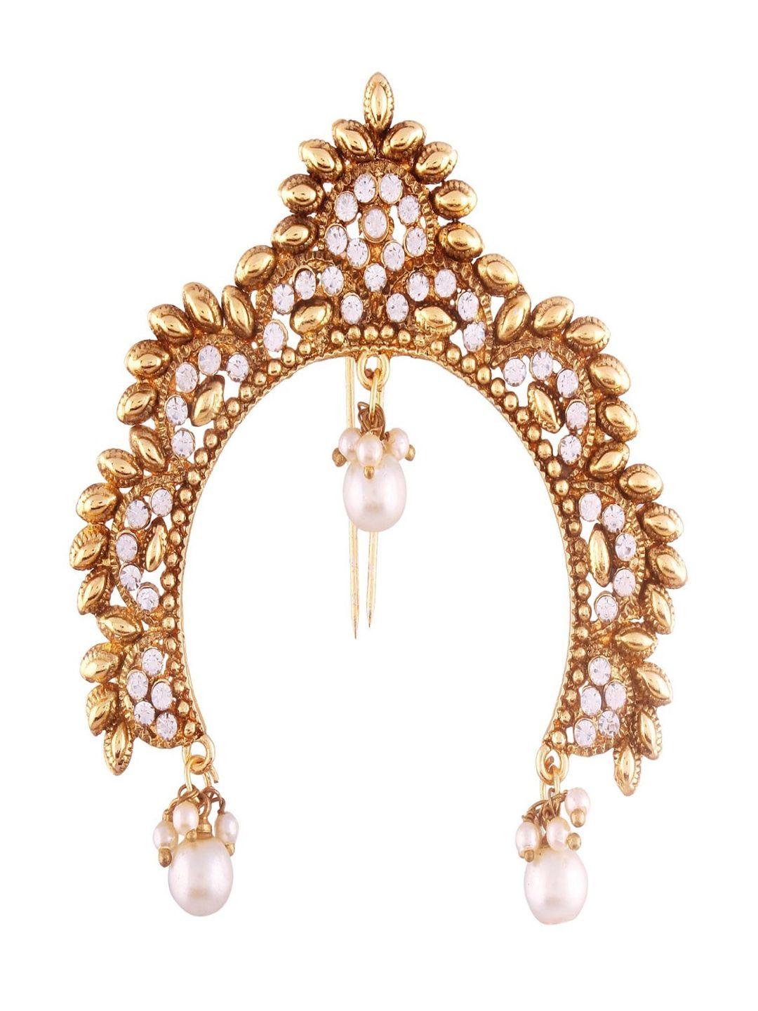 i jewels gold-plated stone studded & beaded juda pin