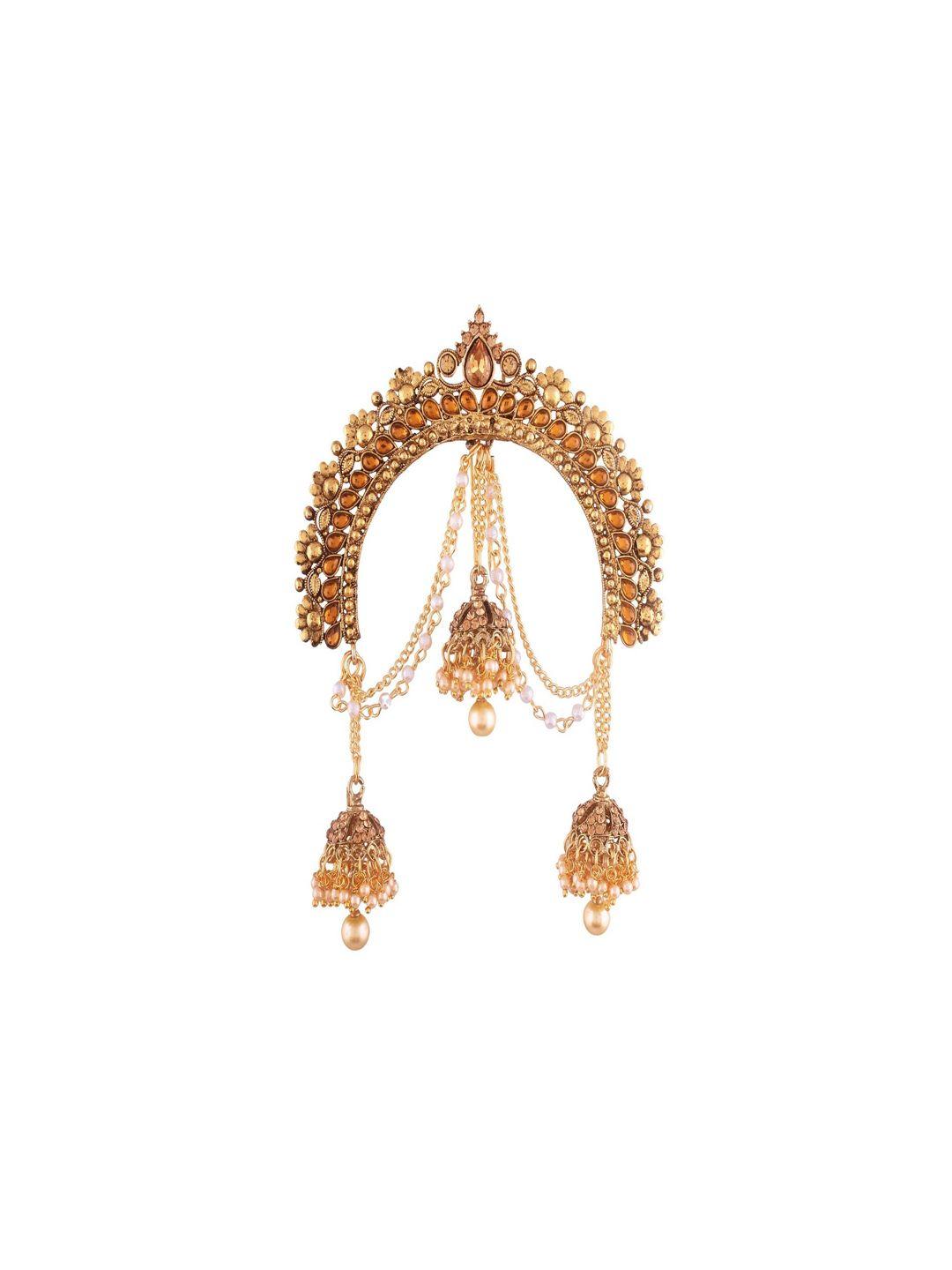 i jewels gold-plated stone studded & beaded juda pin