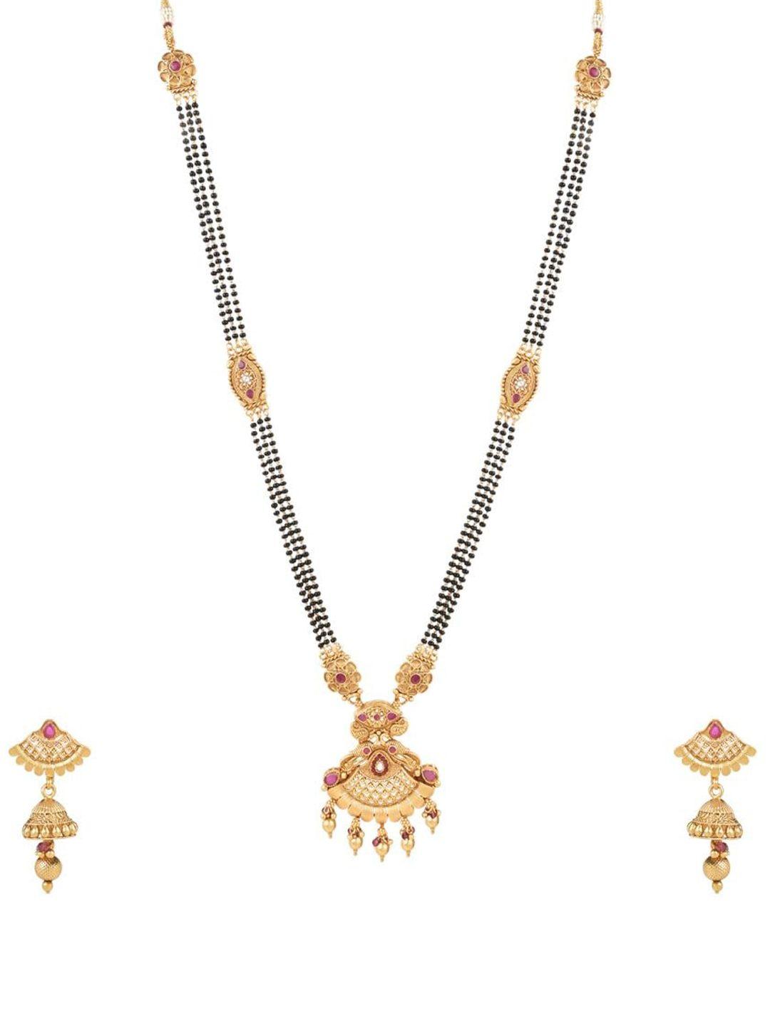 i jewels gold-plated stone studded & beaded mangalsutra with earrings