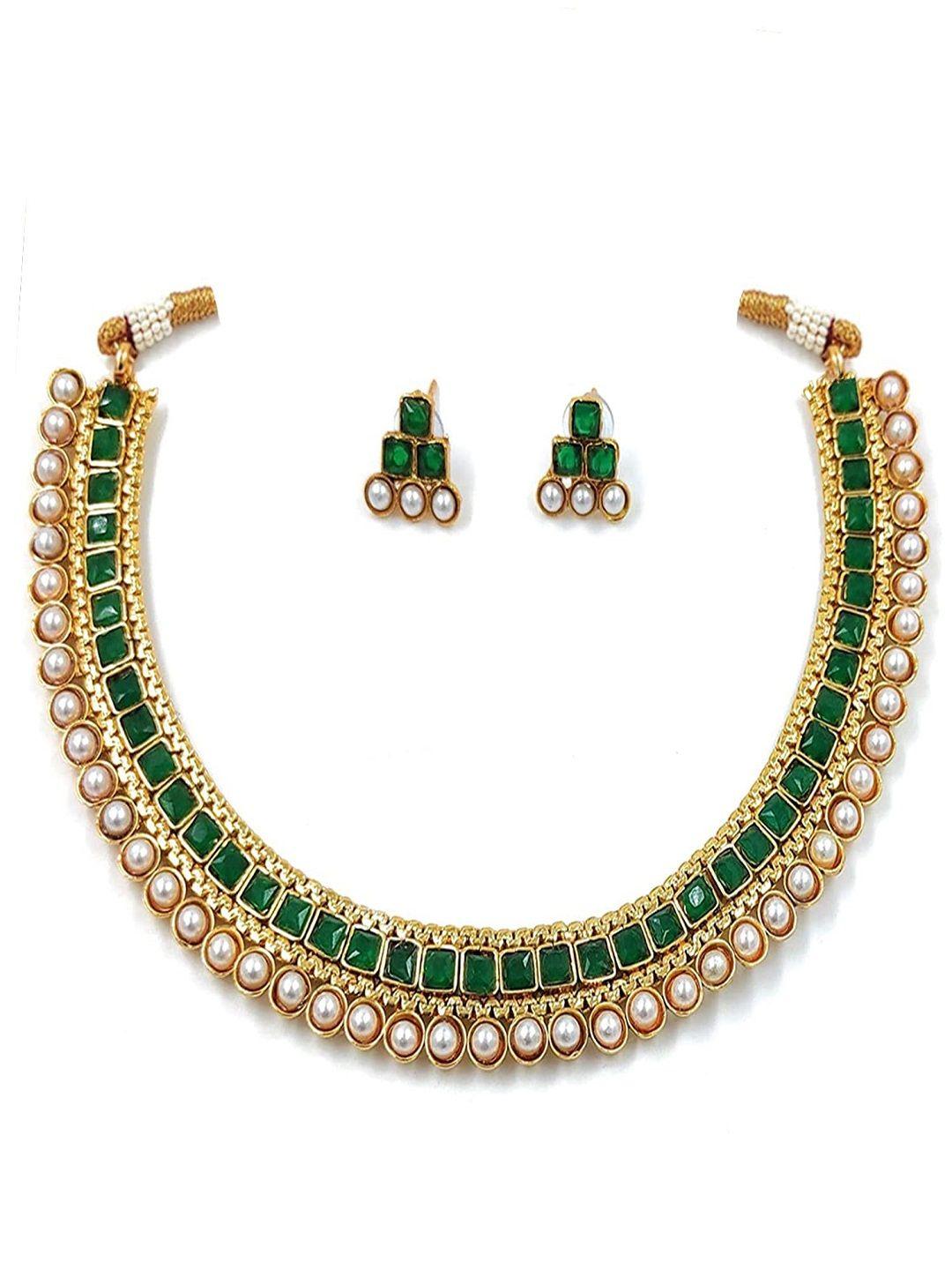 i jewels gold-plated stone-studded & pearl beaded jewellery set