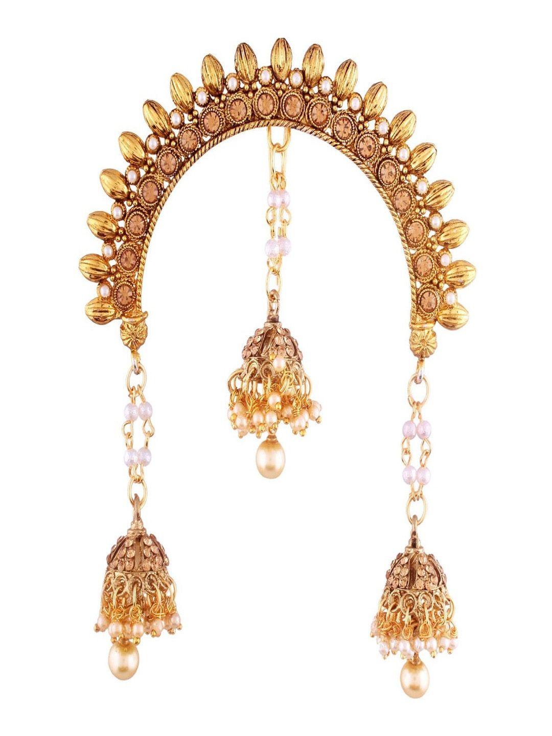 i jewels gold-plated stone studded pearl detailed alloy juda pin