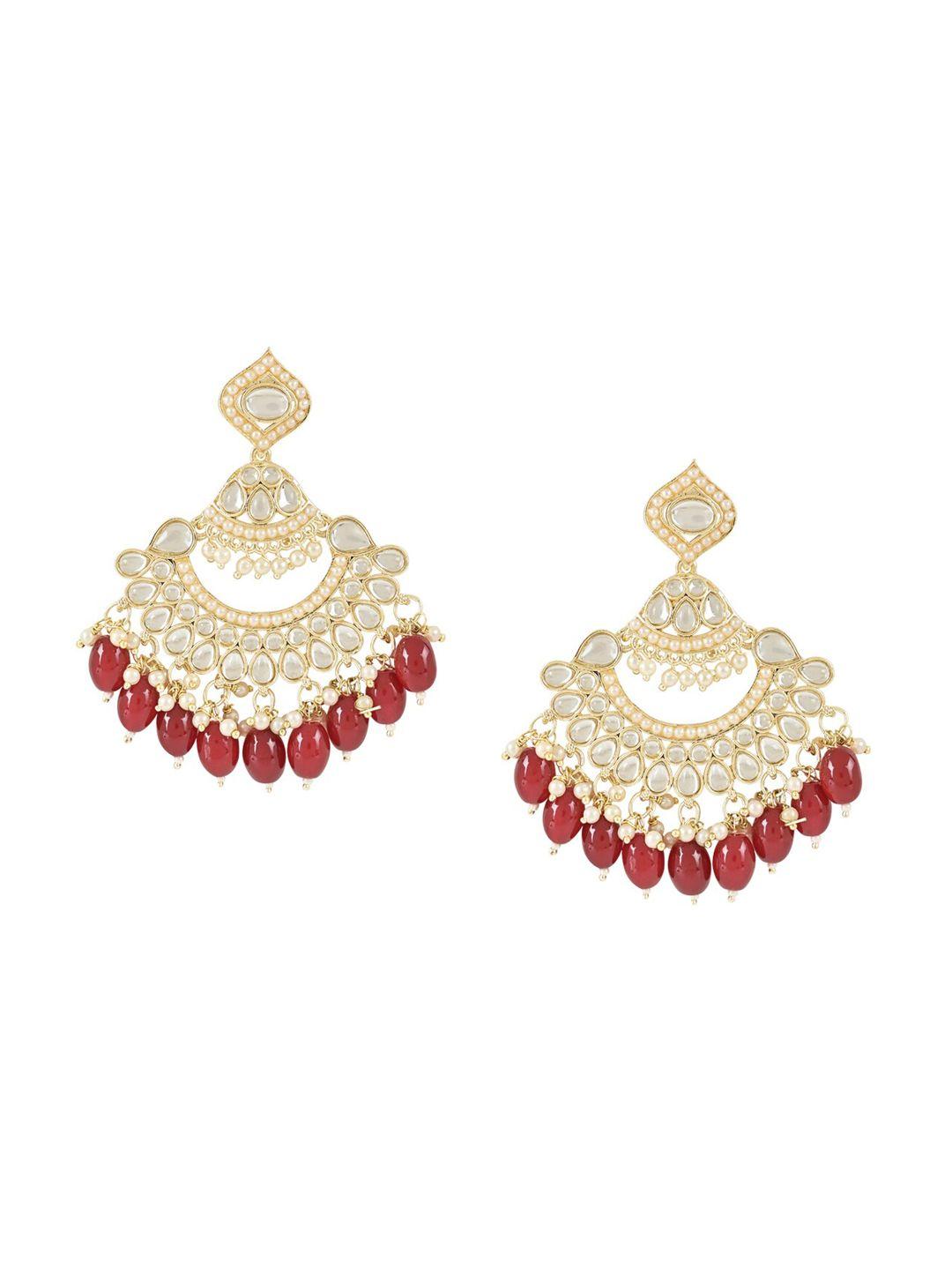 i jewels gold-plated stones & beads studded contemporary drop earrings