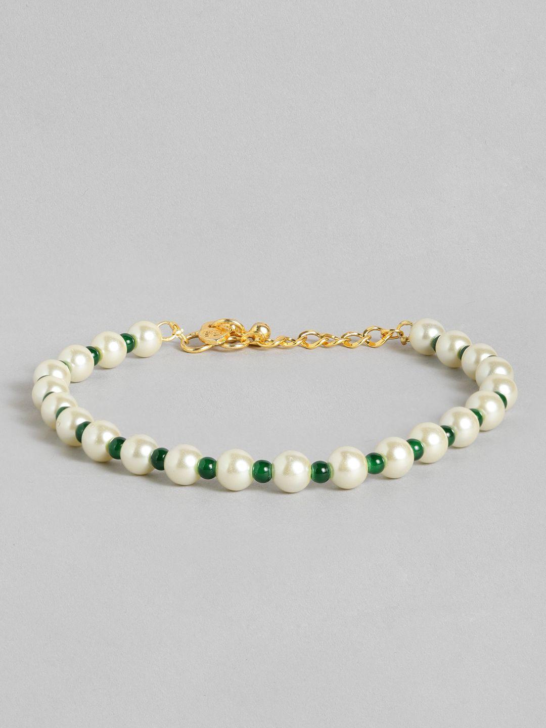 i jewels gold-plated white & green pearl studded & beaded anklets