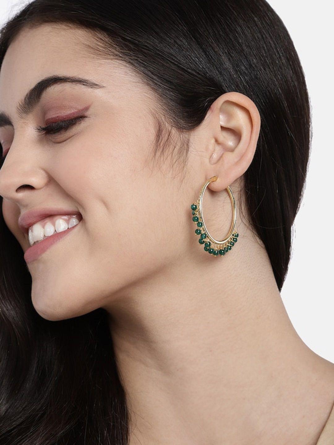 i jewels gold-toned & green beaded circular hoop earrings