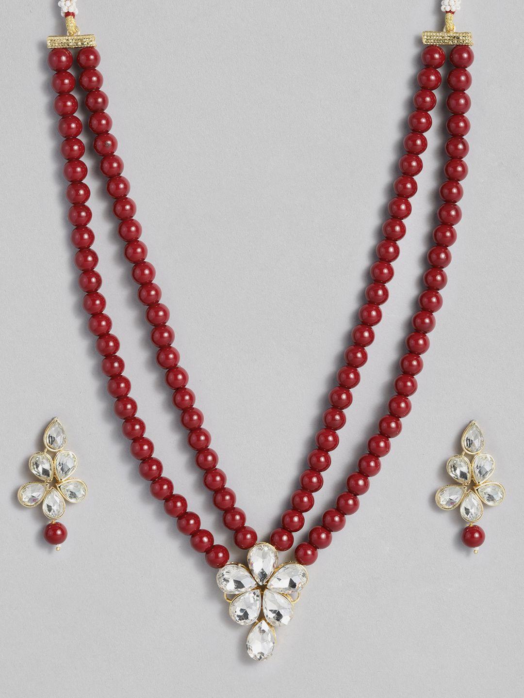 i jewels maroon pearl & stone-studded gold-plated jewellery set