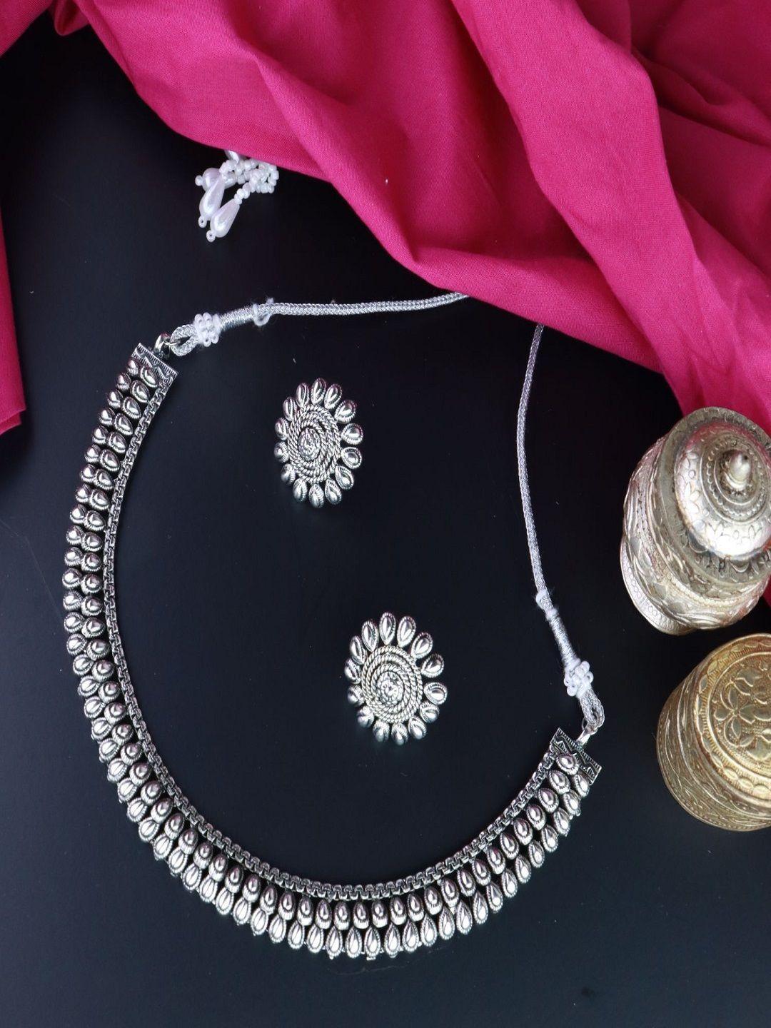 i jewels oxidised silver-plated jewellery set