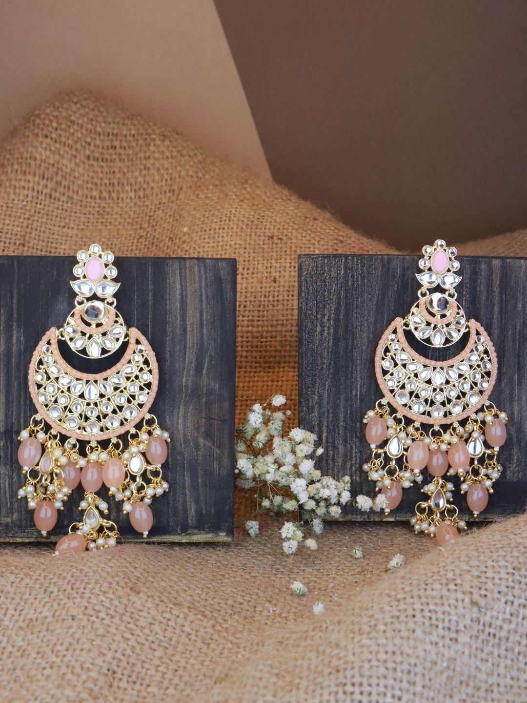 i jewels peach-coloured contemporary gold plated chandbalis earrings