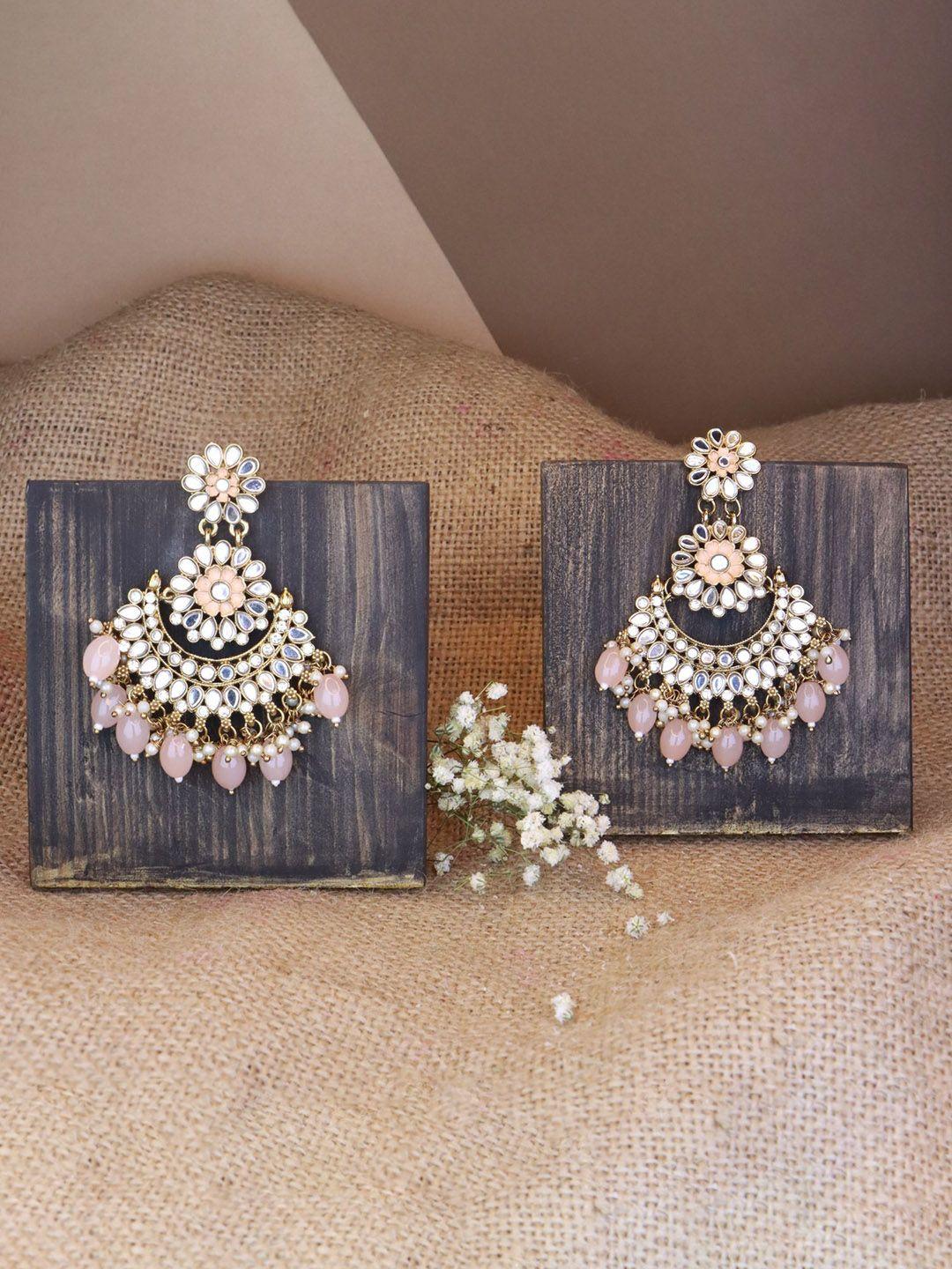 i jewels peach-coloured contemporary meenakari chandbalis earrings