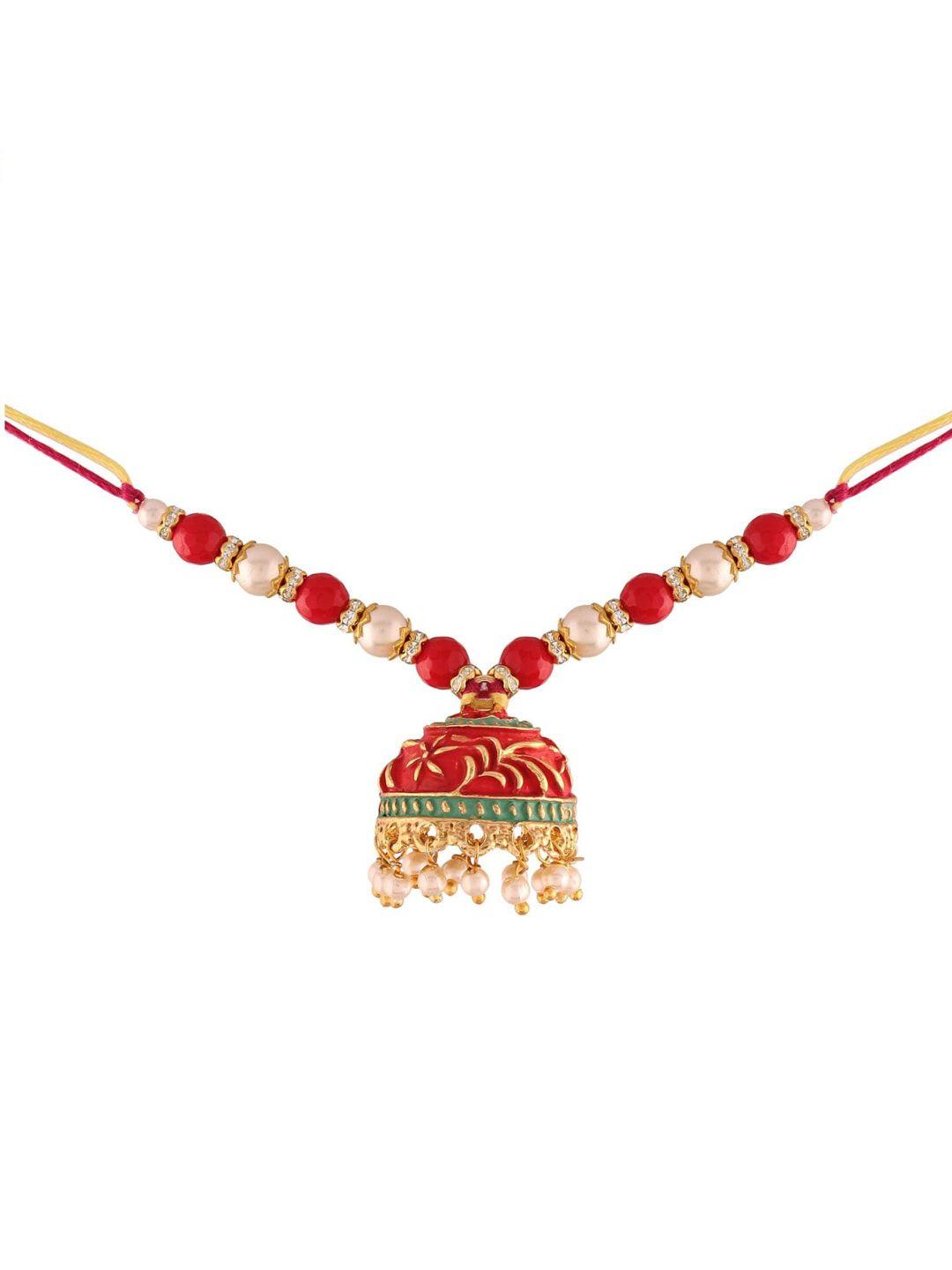 i jewels red gold plated hanging pearl kundan meenakari bhabhi rakhi