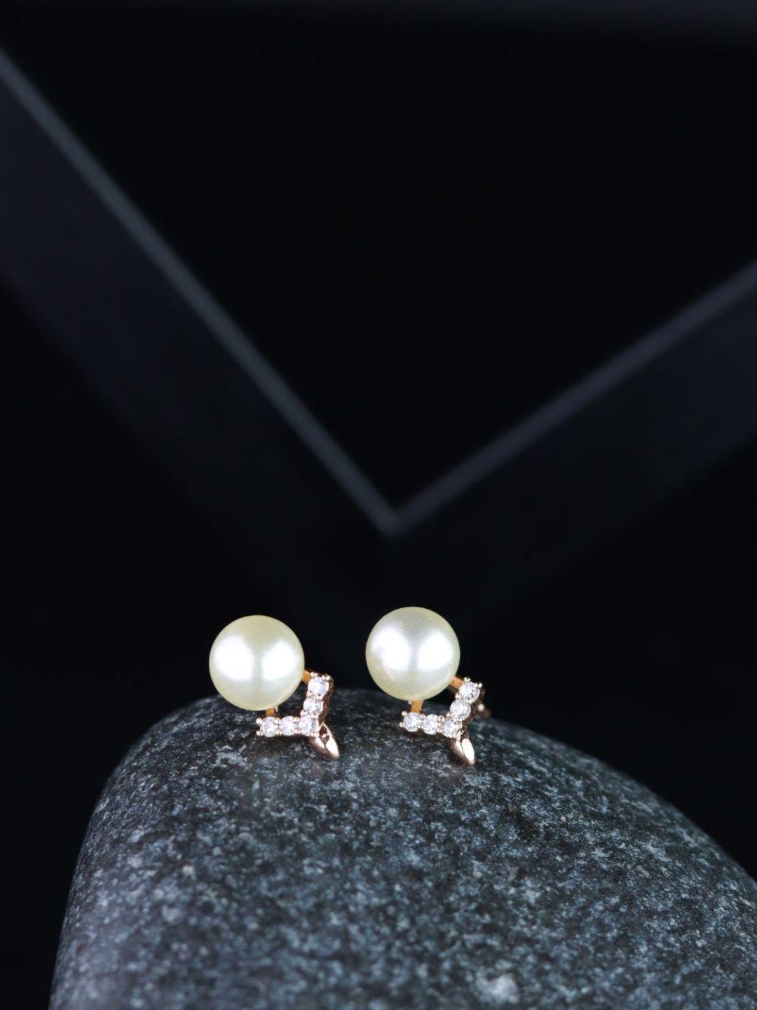 i jewels rose gold & off white circular studs earrings
