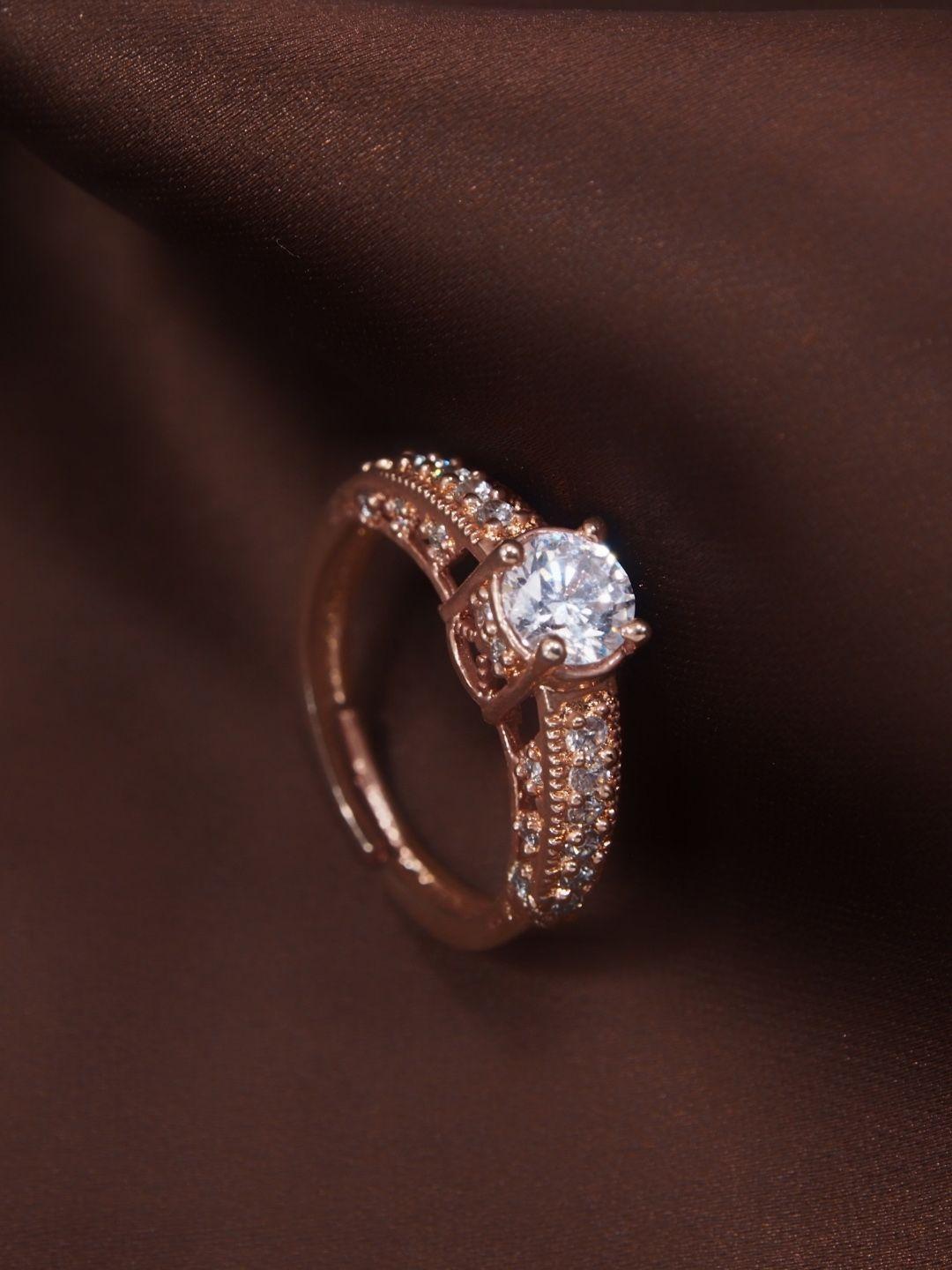 i jewels rose gold-plated cubic zirconia studded adjustable finger ring