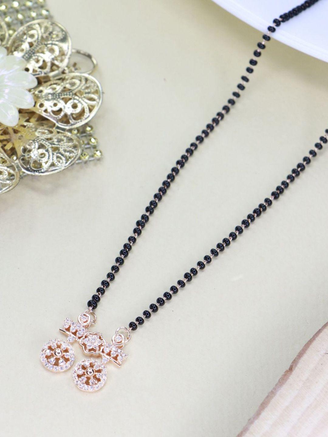 i jewels rose gold-plated white & black stone-studded & beaded mangalsutra