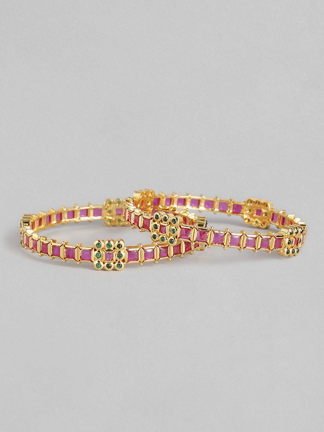 i jewels set of 2 gold-plated artificial stone bangles