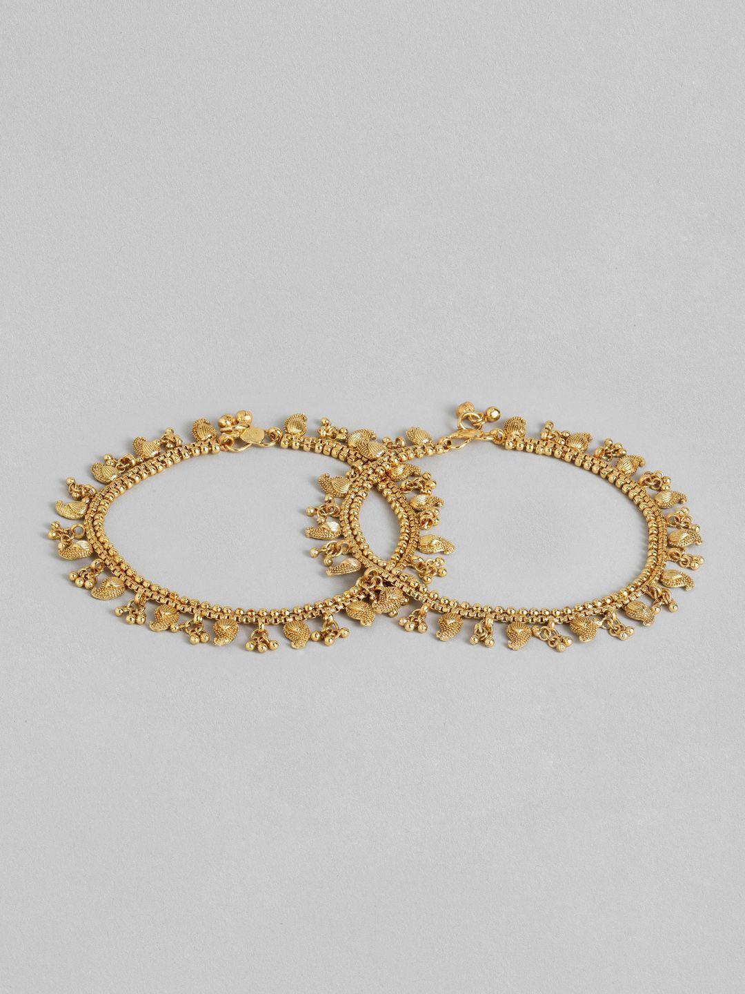 i jewels set of 2 gold-plated ghungroo anklets