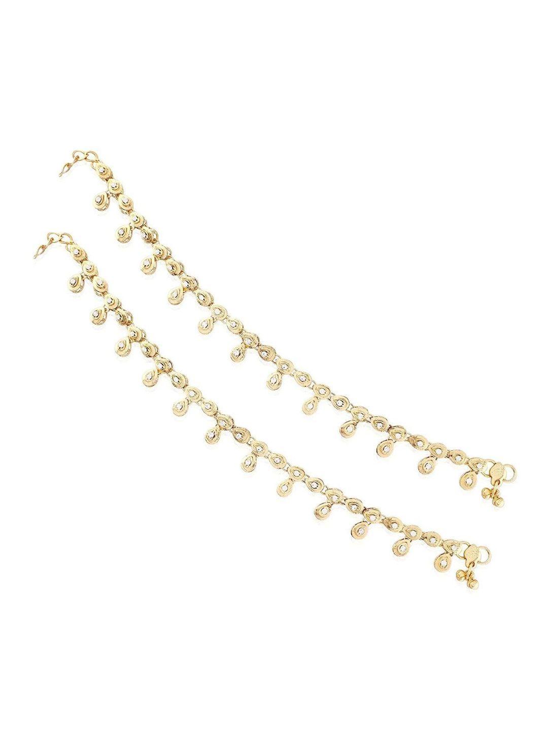 i jewels set of 2 gold plated stone-studded anklets