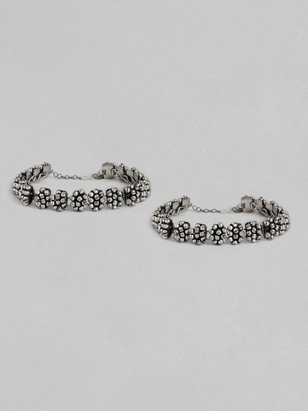 i jewels set of 2 oxidised silver-plated ghungroo anklets