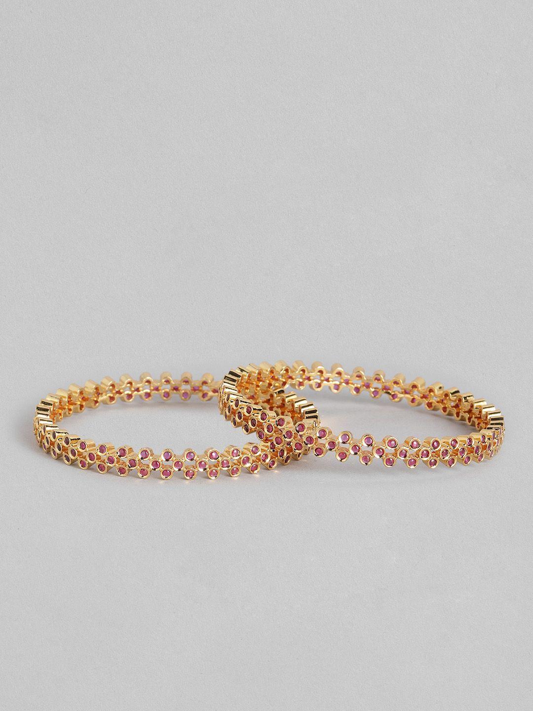 i jewels set of 2 pink gold-plated stone studded bangles