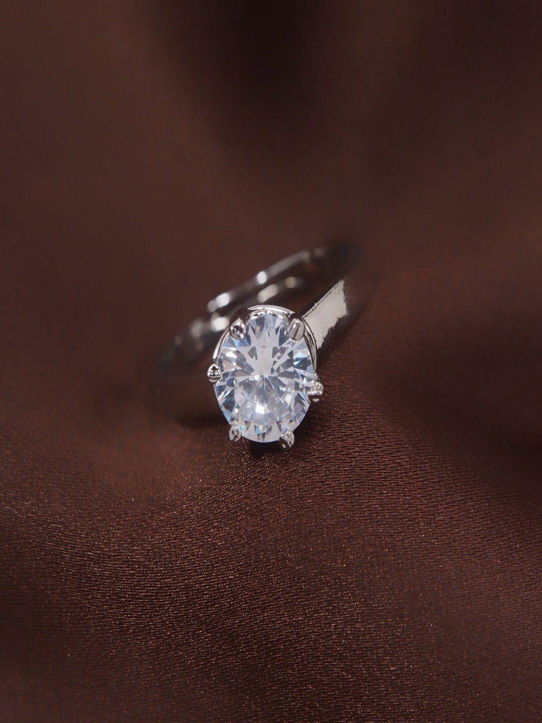 i jewels silver-plated cz-studded adjustable finger ring