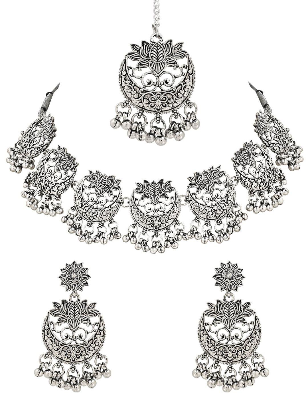 i jewels silver-plated kundan studded & beaded jewellery set