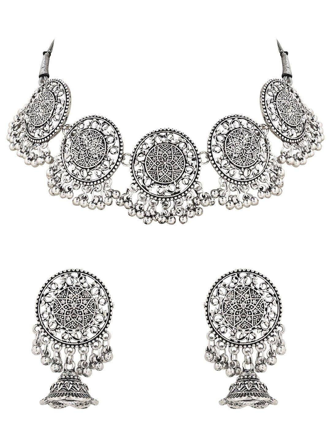 i jewels silver-plated kundan-studded & beaded jewellery set